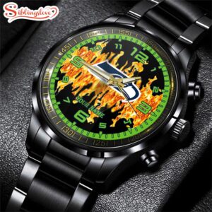 Custom Name Seattle Seahawks NFL 3D Men Black Stainless Steel Watch Gift For Fans