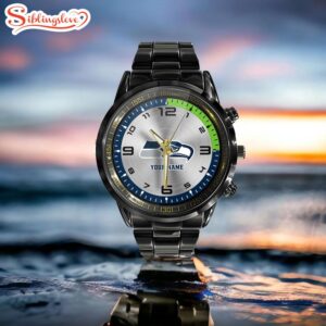 Custom Name Seattle Seahawks NFL Black Stainless Steel Watch Gifts For Fans