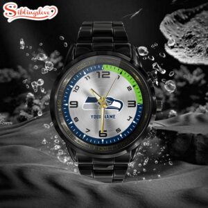 Custom Name Seattle Seahawks NFL Black Stainless Steel Watch Gifts For Fans