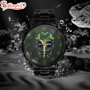 Custom Name Seattle Seahawks NFL Men Black Stainless Steel Watch Gift For Fans