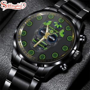 Custom Name Seattle Seahawks NFL Men Black Stainless Steel Watch Gift For Fans