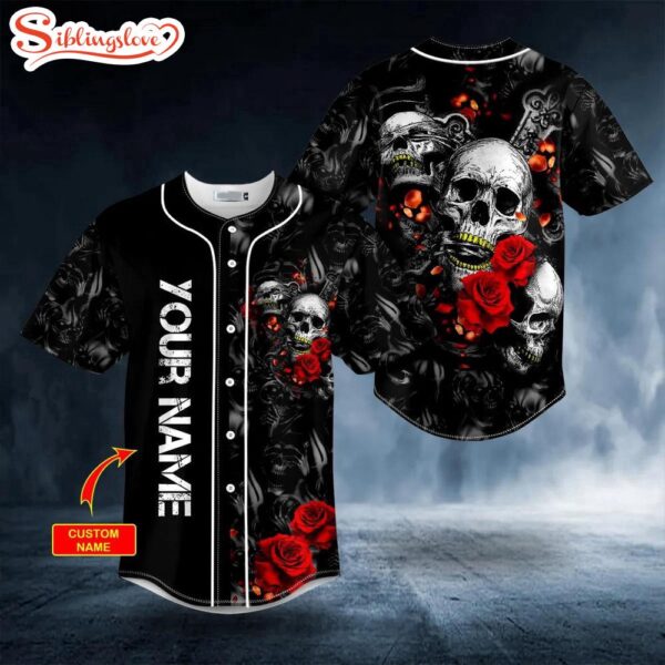 Custom Name See No Hear No Speak No Sword Broken Skull Halloween Baseball Jersey Shirt