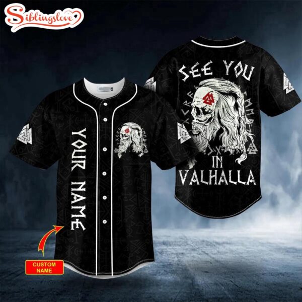 Custom Name See You In Valhalla Valknut Viking Skull Halloween Baseball Jersey Shirt