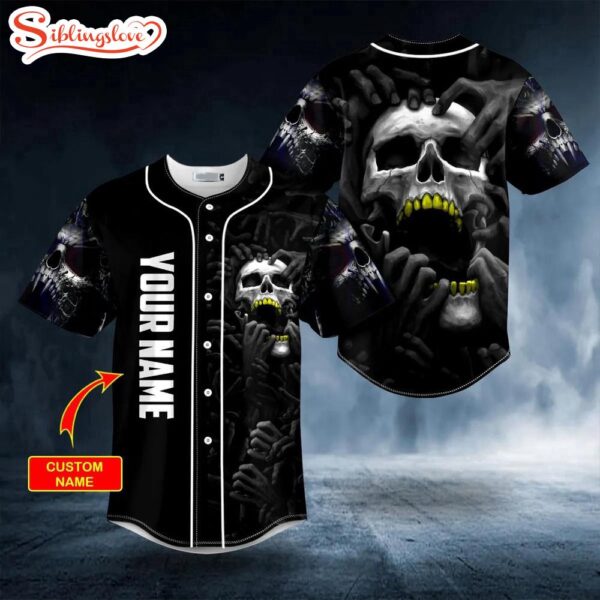 Custom Name Skull Ghost Gold Teeth Halloween Baseball Jersey Shirt