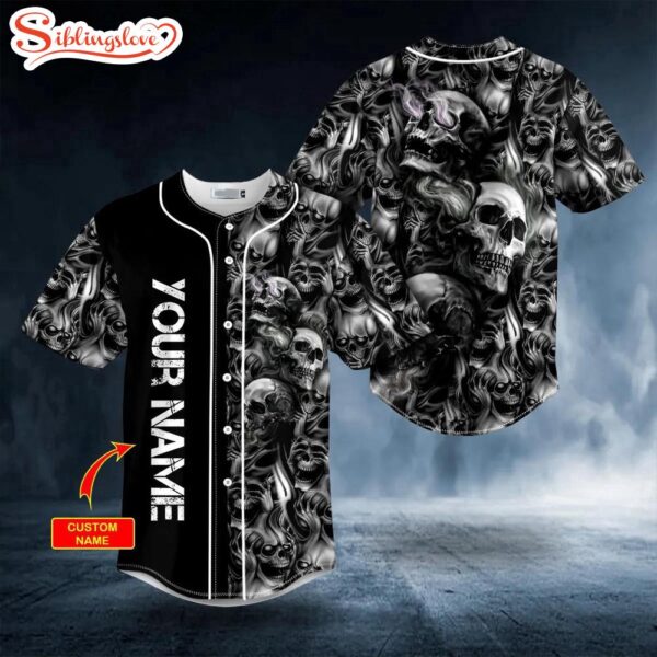 Custom Name Smokey Liquid Skull Halloween Baseball Jersey Shirt