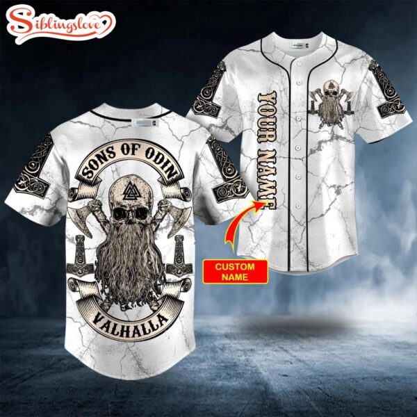 Custom Name Son of Odin Valhalla Viking Axe Skull Halloween Baseball Jersey Shirt