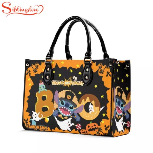 Custom Name Stitch Boo Halloween Leather Handbag