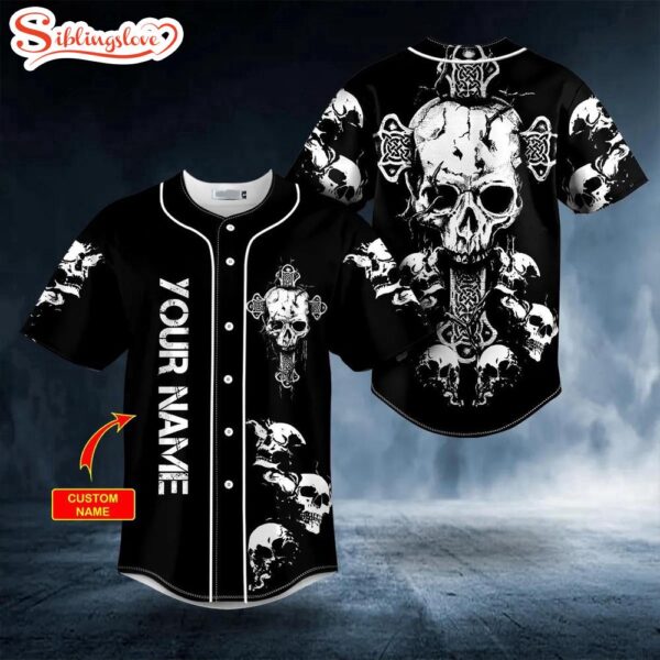 Custom Name Sword Broken Skull Halloween Baseball Jersey Shirt