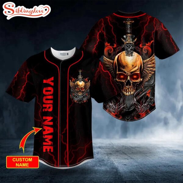 Custom Name Sword Broken Winged Skull Halloween Baseball Jersey Shirt