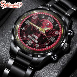 Custom Name Tampa Bay Buccaneers NFL 3D Men Black Stainless Steel Watch Gift For Fans