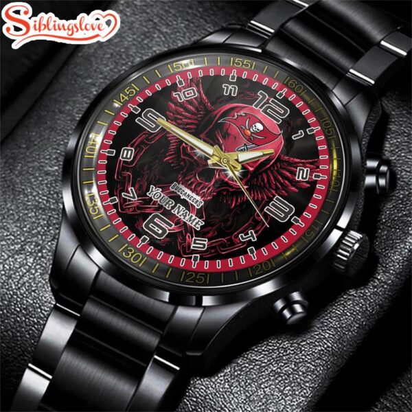 Custom Name  Tampa Bay Buccaneers NFL 3D Football Sport Black Stainless Steel Watch