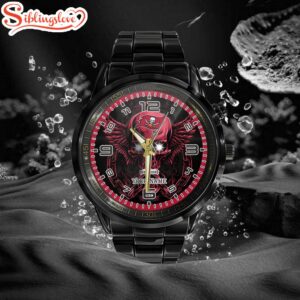 Custom Name Tampa Bay Buccaneers NFL 3D Men Black Stainless Steel Watch Gift For Fans