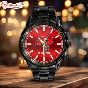 Custom Name Tampa Bay Buccaneers NFL Black Fashion Watch Gifts For Sport For Fan