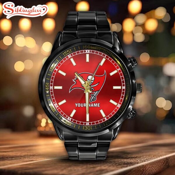 Custom Name  Tampa Bay Buccaneers NFL Black Fashion Watch Gifts For Sport For Fan