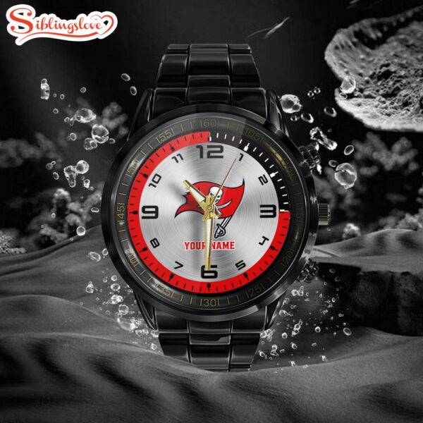 Custom Name Tampa Bay Buccaneers NFL Black Stainless Steel Watch Gifts For Fans