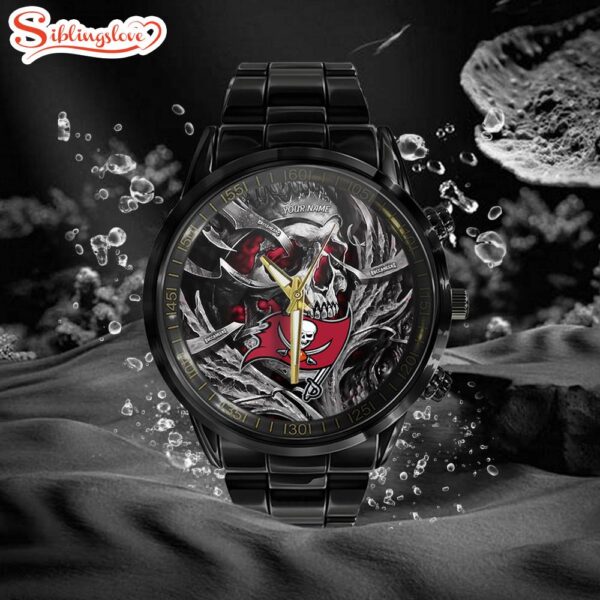 Custom Name  Tampa Bay Buccaneers NFL Men Black Stainless Steel Watch Gift For Fans