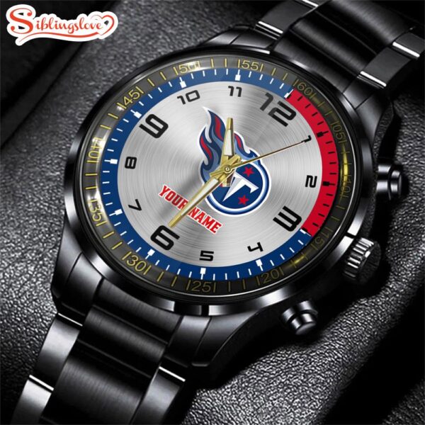 Custom Name Tennessee Titans NFL Black Stainless Steel Watch Gifts For Fans