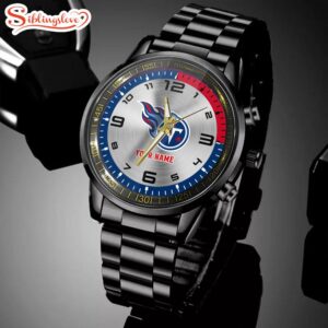 Custom Name Tennessee Titans NFL Black Stainless Steel Watch Gifts For Fans