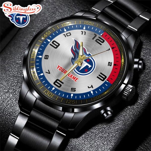 Custom Name  Tennessee Titans NFL Black Stainless Steel Watch Gifts For Fans