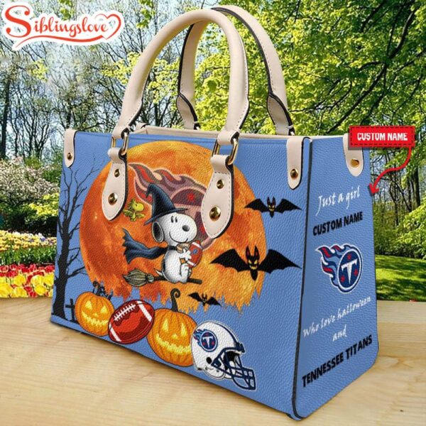 Custom Name Tennessee Titans NFL Snoopy Halloween Women Leather Hand Bag