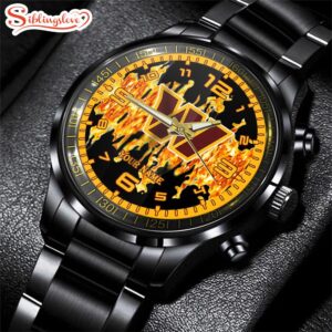 Custom Name Washington Commanders NFL 3D Men Black Stainless Steel Watch Gift For Fans