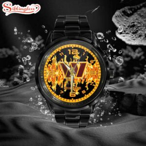 Custom Name Washington Commanders NFL 3D Men Black Stainless Steel Watch Gift For Fans