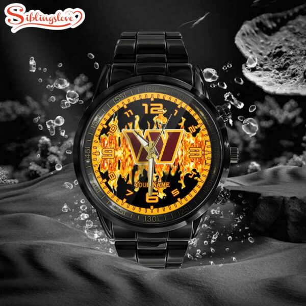 Custom Name  Washington Commanders NFL 3D Men  Black Stainless Steel Watch Gift For Fans