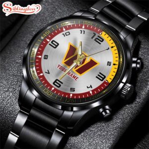 Custom Name Washington Commanders NFL Black Stainless Steel Watch Gifts For Fans