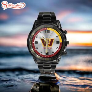 Custom Name Washington Commanders NFL Black Stainless Steel Watch Gifts For Fans