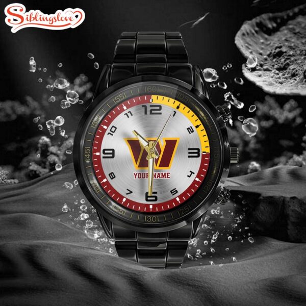 Custom Name Washington Commanders NFL Black Stainless Steel Watch Gifts For Fans