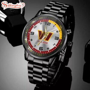 Custom Name Washington Commanders NFL Black Stainless Steel Watch Gifts For Fans