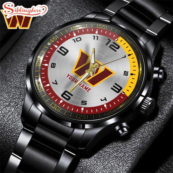 Custom Name  Washington Commanders NFL Black Stainless Steel Watch Gifts For Fans