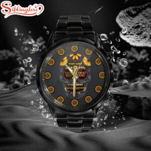 Custom Name Washington Commanders NFL Men Black Stainless Steel Watch Gift For Fans