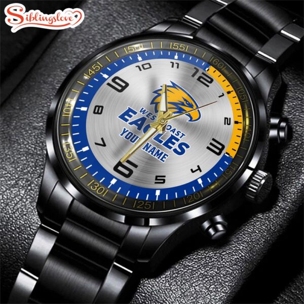 Custom Name  West Coast Eagles AFL Special Black Stainless Steel Watch Gifts For Fans