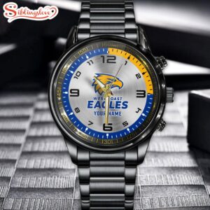 Custom Name West Coast Eagles AFL Special Black Stainless Steel Watch Gifts For Fans