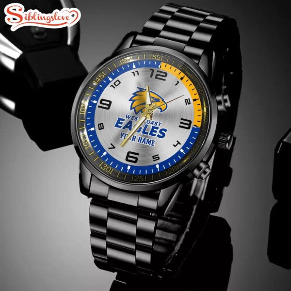 Custom Name  West Coast Eagles AFL Special Black Stainless Steel Watch Gifts For Fans