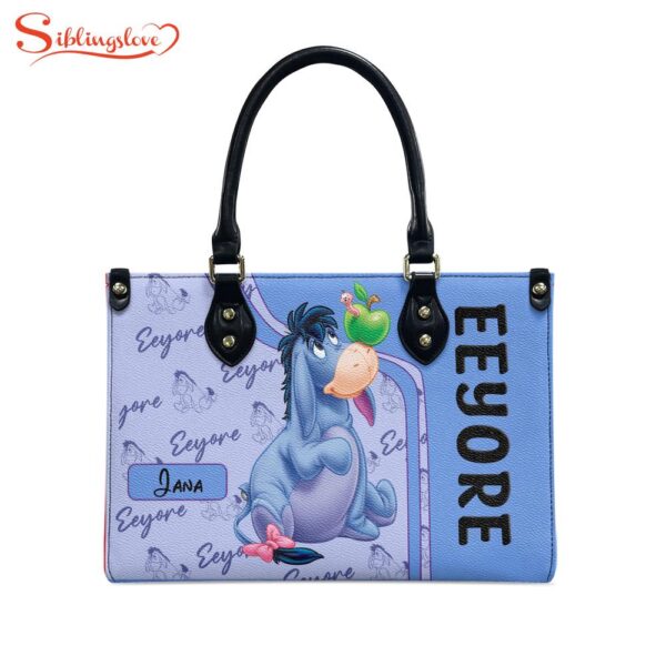 Custom Name Winnie The Pooh Eeyore Leather Handbag