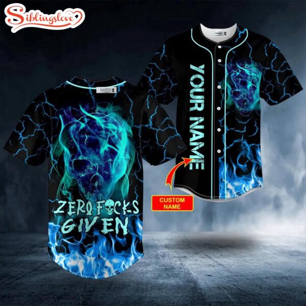 Custom Name Zero F Given Blue Lightning Ghost Skull Halloween Baseball Jersey Shirt