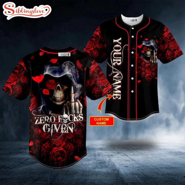 Custom Name Zero F Given Red Rose Finger Grim Reaper Skull Halloween Baseball Jersey Shirt