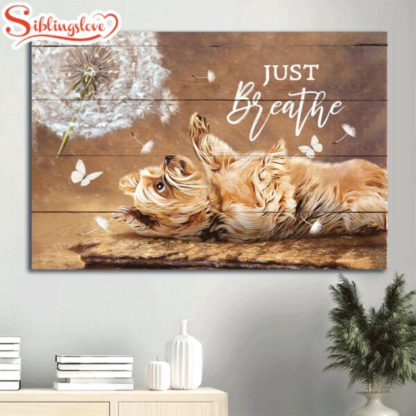 Cute Little Yorkshire Terrier Dandelion Just Breath Yorkshire Canvas Wall Art