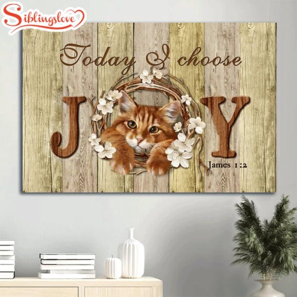 Cute Maine Coon Cat Lovely Cherry Blossom Canvas Today I Choose Joy Canvas Wall Art