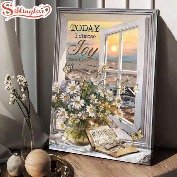 Daisy Flower Bible Cross Symbol Beach View Jesus Painting Today I Choose Joy Canvas Posters