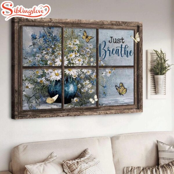 Daisy Vase Antique Window Colorful Butterfly Just Breathe Canvas Wall Art