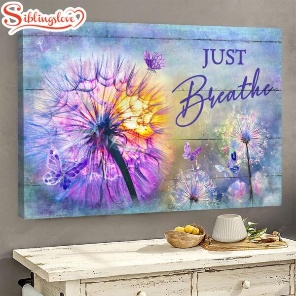 Dandelion Purple Butterfly Just Breathe Canvas Wall Art