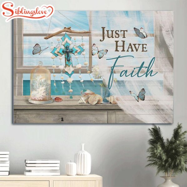 Deep Ocean Colorful Cross Summer Vibe Blue Butterfly Canvas Just Have Faith Canvas Wall Art