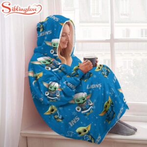 Detroit Lions Baby Yoda Huggle Blanket Hoodie