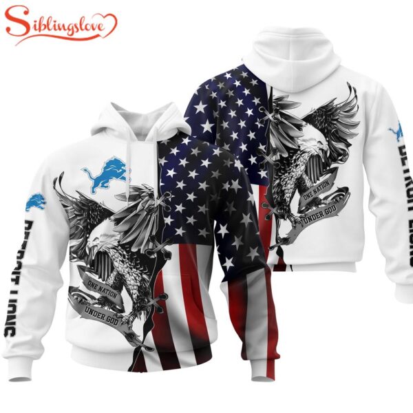 Detroit Lions NFL Eagle Holding US Flag 3D Hoodie Shirt