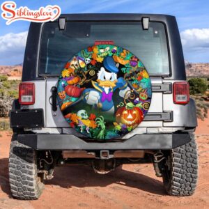 Donald Duck Pumpkin Bats Halloween Is Coming Car Spare Tire Cover Gift For Campers