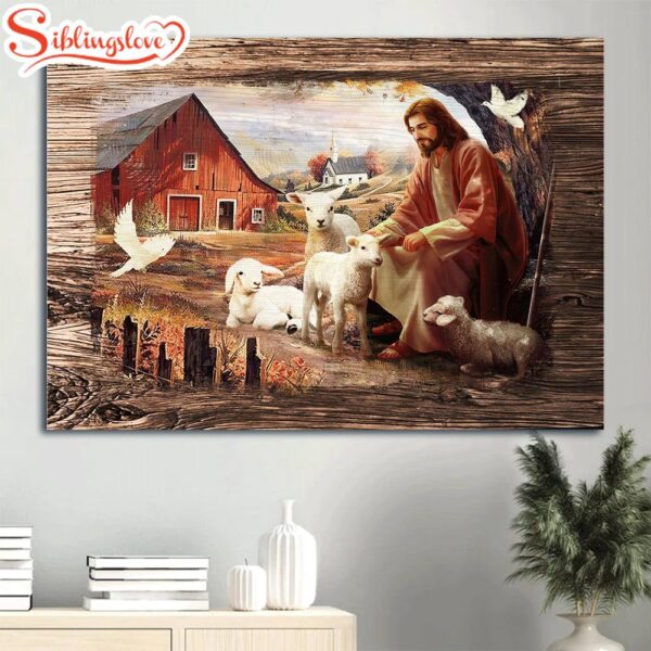 Dove Jesus Painting Peaceful Farm Sitting With The Lambs Canvas Wall Art