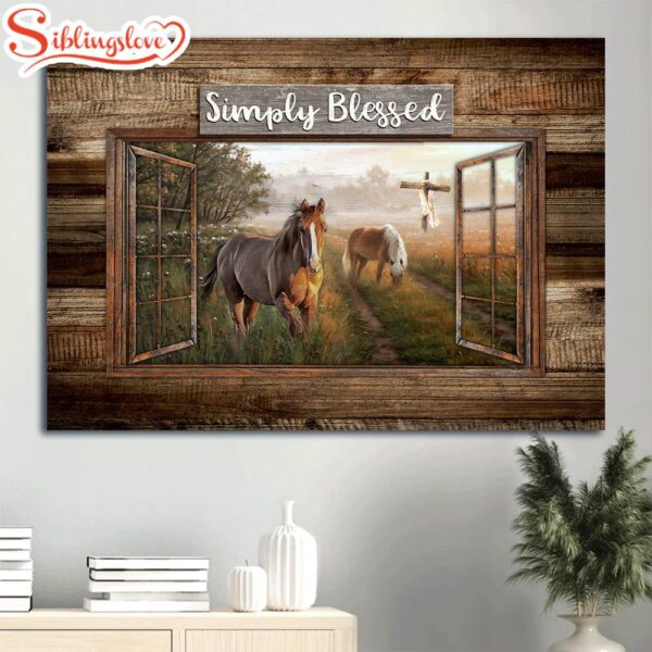 Dream Horses Green Meadow Land Countryside Painting Canvas Simply Blessed Canvas Wall Art